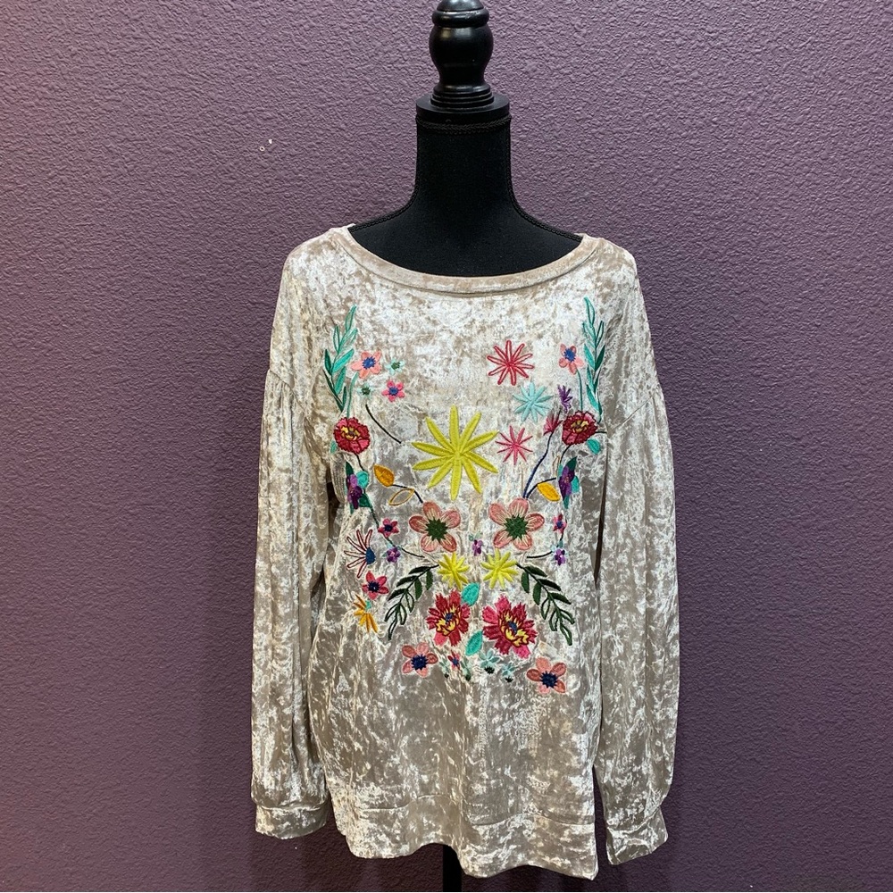 Baby pink floral velvet top